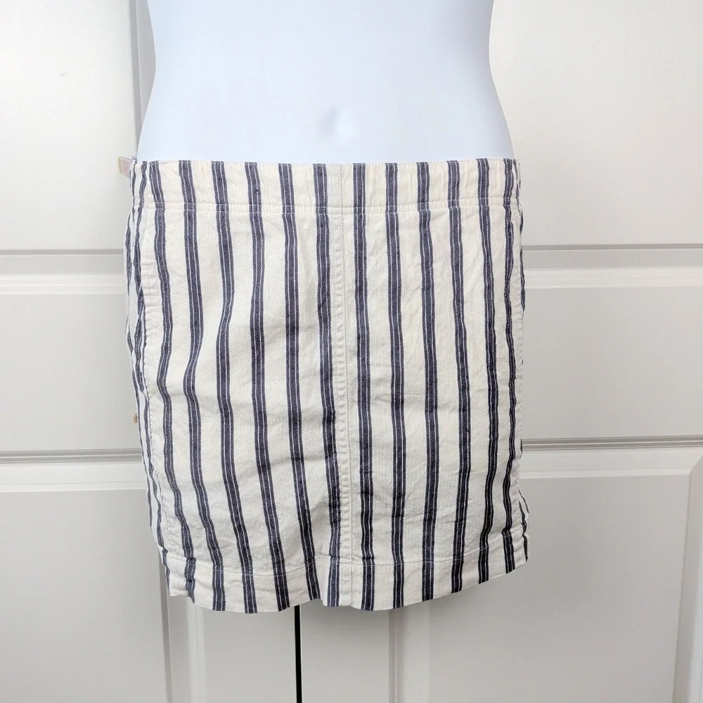 Coastal Striped Linen Blend Mini Skirt Theory Matai Chonos White‎ Blue Size 12